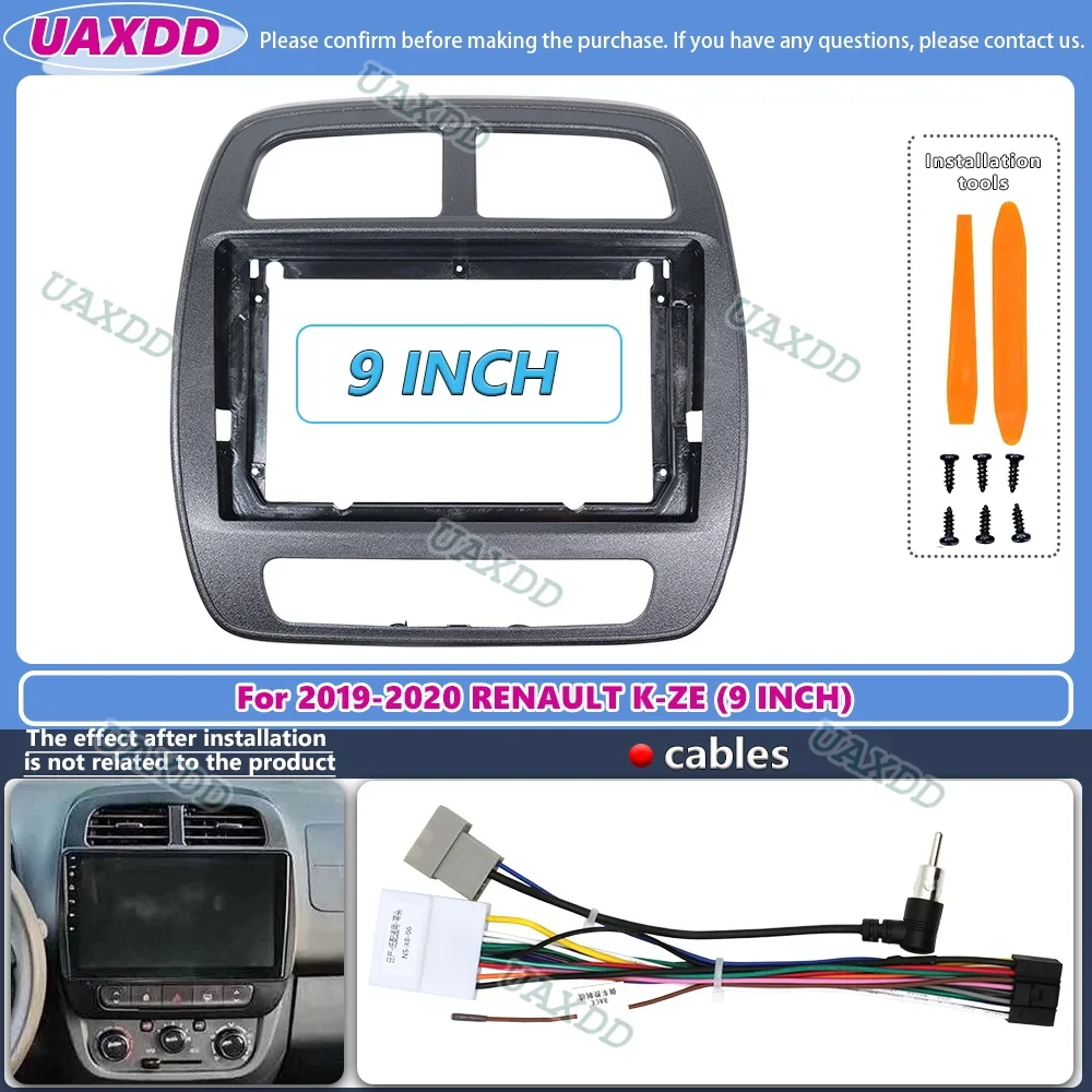 Car Radio Fascias Frame For RENAULT KWID K-ze Kze 2019-2020 9 inch Stereo Panel Wiring Harness Power Cable Canbus box Mount Kit