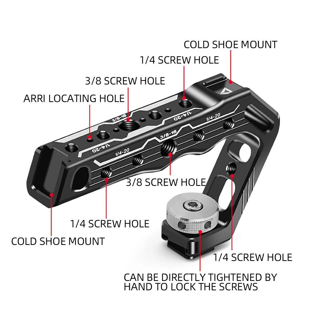 Universal Arri Locating Top Handle Grip for Dslr Camera Cage Microphone with Dual Cold Shoe Mount