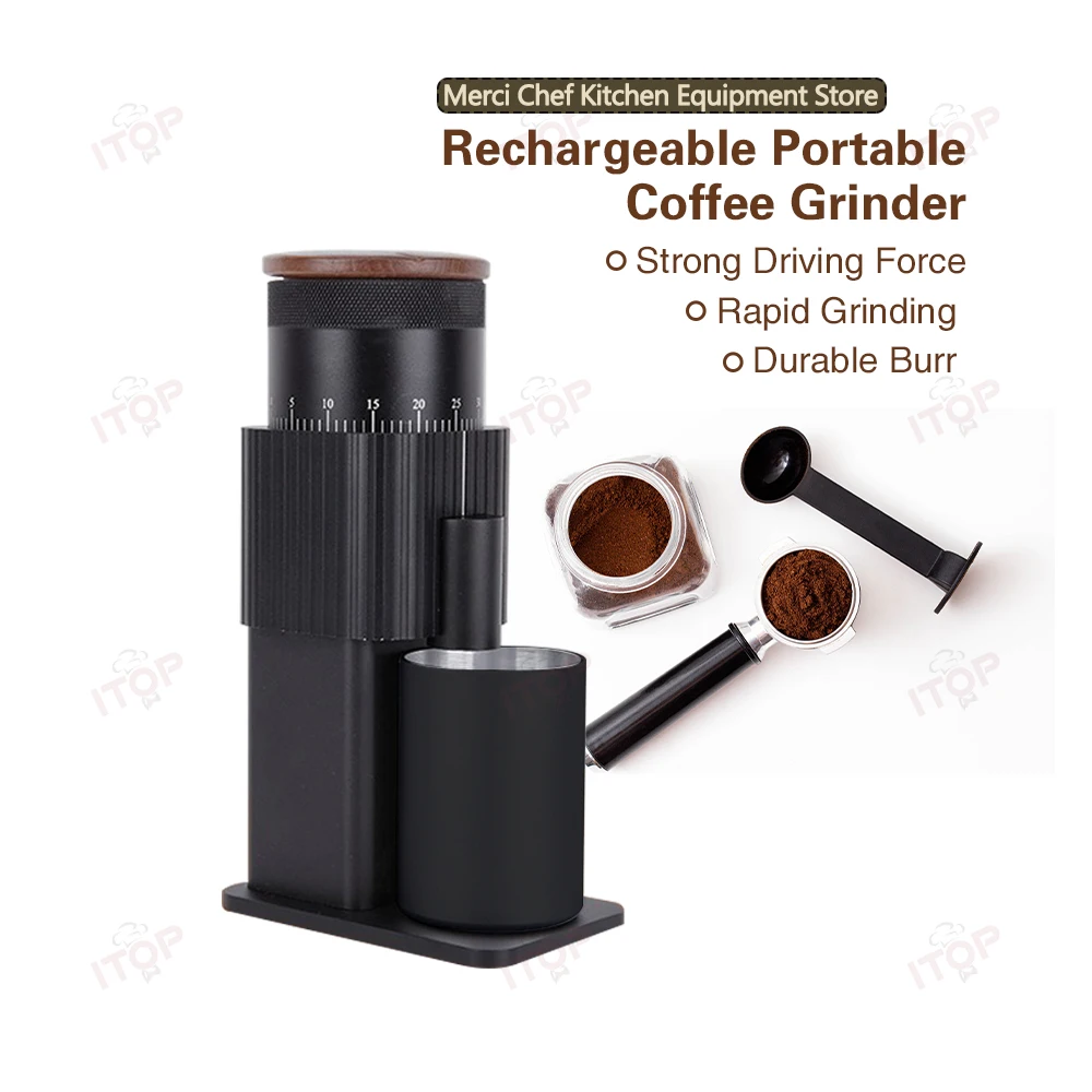 مطحنة قهوة كهربائية من ITOP، مطحنة قهوة قابلة لإعادة الشحن، 38 مم من الفولاذ المقاوم للصدأ للإسبريسو