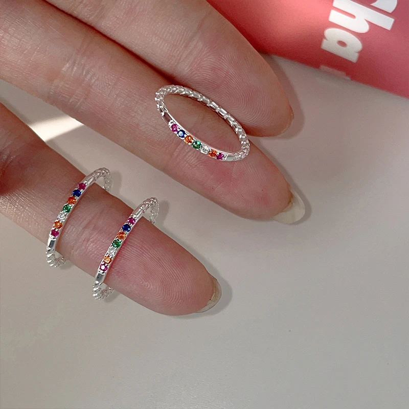 925 Sterling Silver Rainbow Ring Women's Fashion Personality Irregular Opening Ring Trend Index Finger Ring Party Jewelry