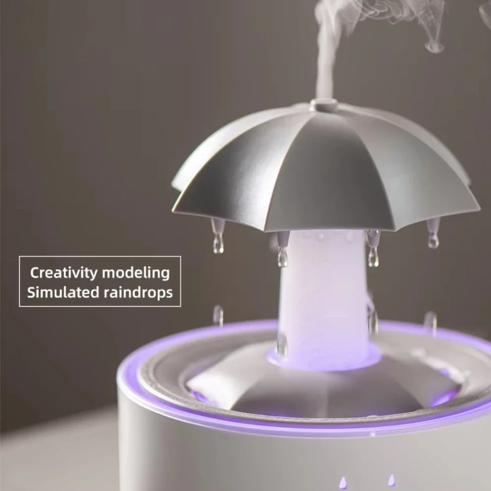 Rotating Umbrella Water Drops Air Humidifier Colorful Lights Fountain Aromatherapy Diffuser Silent Essential Oil Diffuser