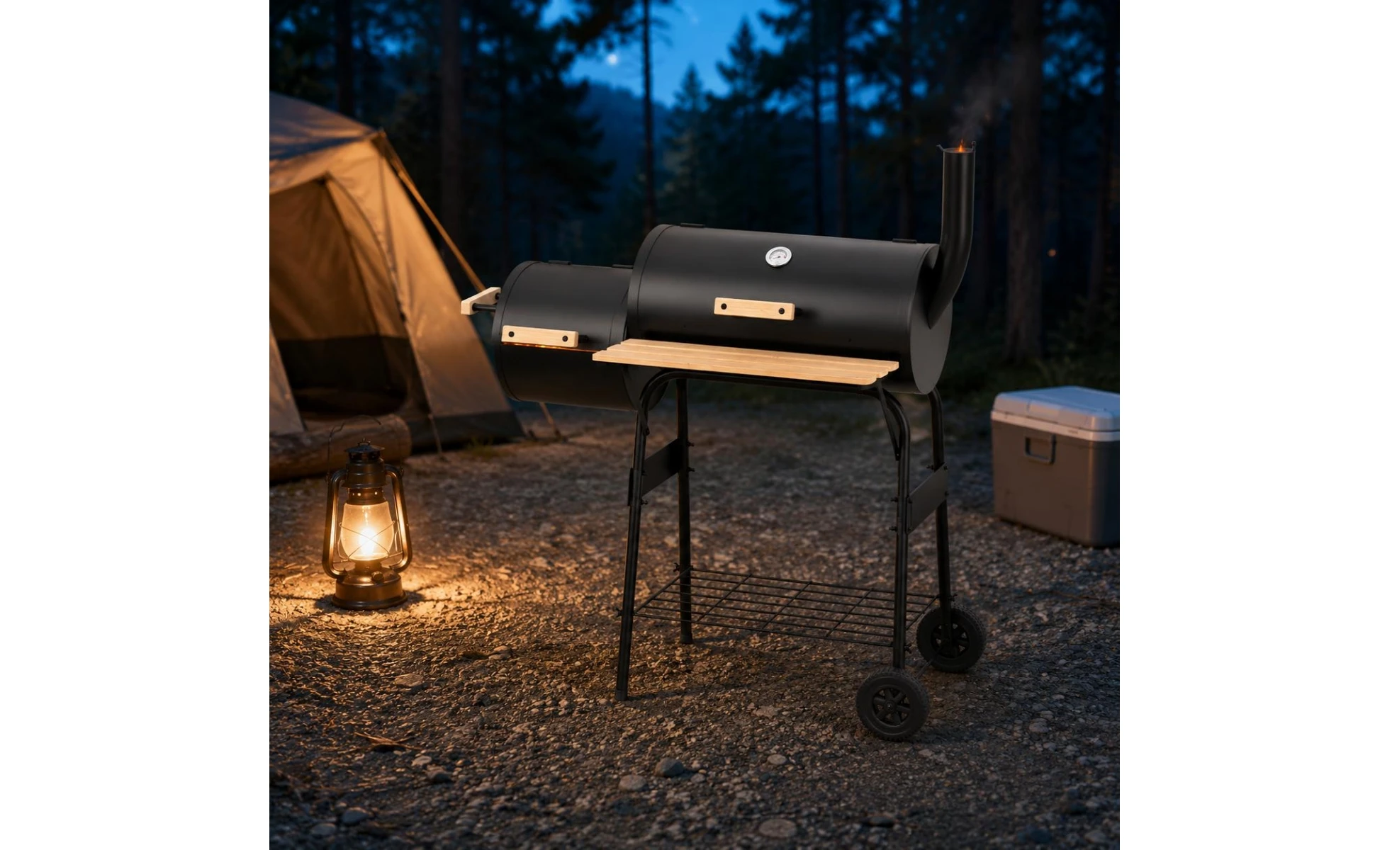 Two-chamberBarrel Barbecue Grill Black Metal Wheeled Barbecue Grill Outdoor Cooking Side Shelf Wheels Two-chamberBarrel Barbecue Grill Black Metal Wheeled Barbecue Grill Outdoor Cooking Side Shelf Wheels