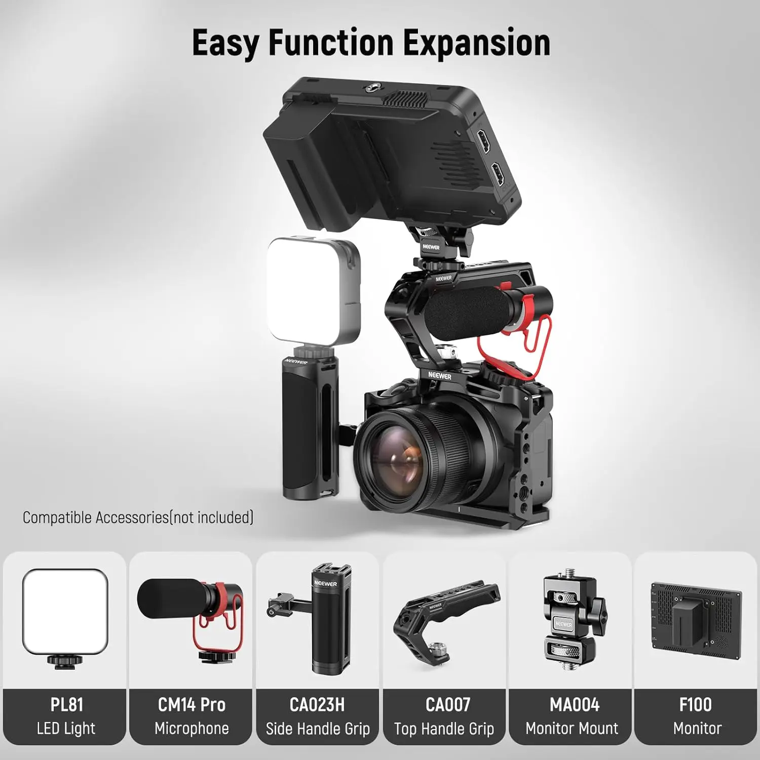 NEEWER R50 Camera Cage Compatible with Canon EOS R50 Aluminum Video Rig with NATO Rail 1/4\