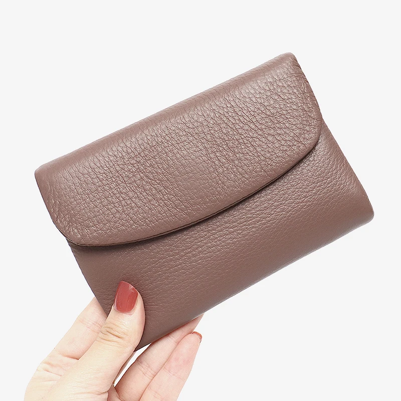 SC Women Minimalist Short Wallet Classic Real Leather Magnet Flap Trifold Coin Purse Multi Slots Card Holder Portable Daily Use