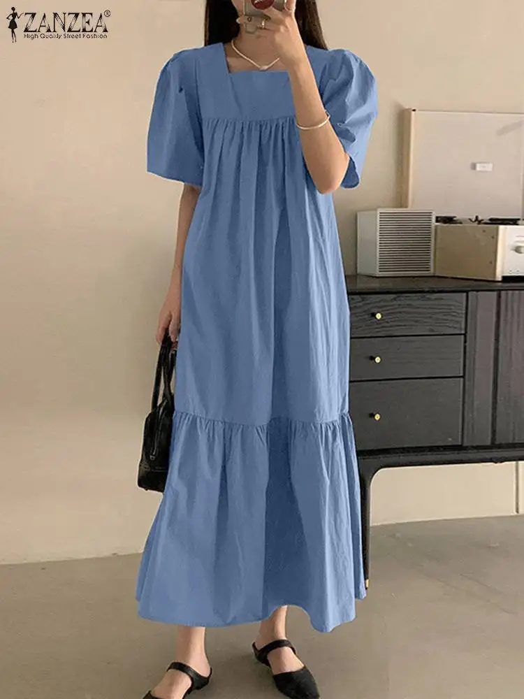 

2023 ZANZEA Fashion Holiday Dress Summer Woman Short Sleeve Square Collar Sundress Female Casual Beach Maxi Vestidos Oversized