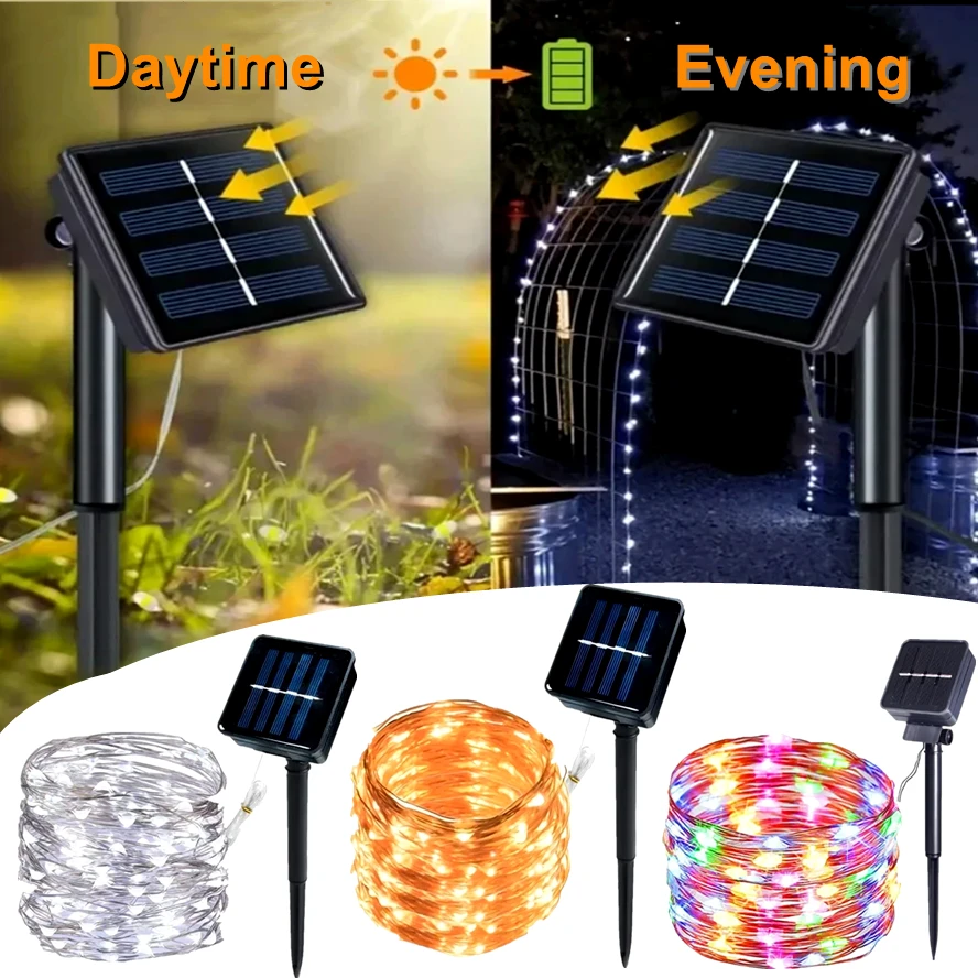 

32/22 м солнечные гирлянды, уличные водонепроницаемые сказочные гирлянды, 300 светодиодов, 8 режимов, рождественская вечеринка, сад, патио, свадебный декор