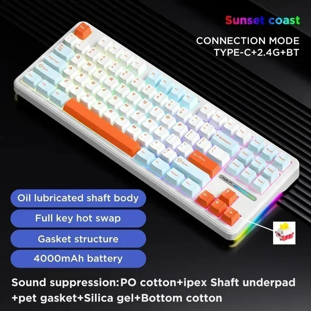 Novo! AULA F87 Pro Teclado Mecânico 2.4g/Usb/Bluetooth Tri Mode Sem Fio 87 Chave Rgb Pbt Junta 5 Camadas Silencing Chave Completa Não