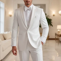 Gentlemen White Men's Suits Slim Fit One Button Peak Lapel Blazer Formal Wedding Tuxedos Custom Terno 2 Piece Jacket Pants Sets