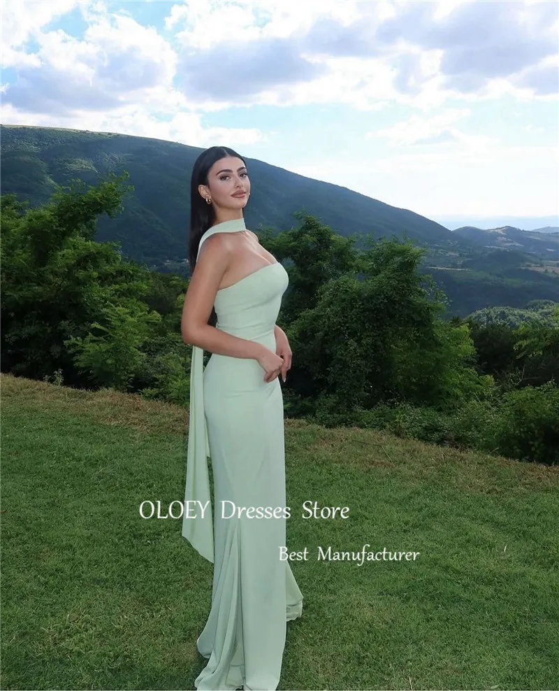 OLOEY-vestidos de fiesta de noche de sirena verde salvia con bufanda para mujer, vestidos largos de graduación, vestido de evento Formal, vestido de noche árabe