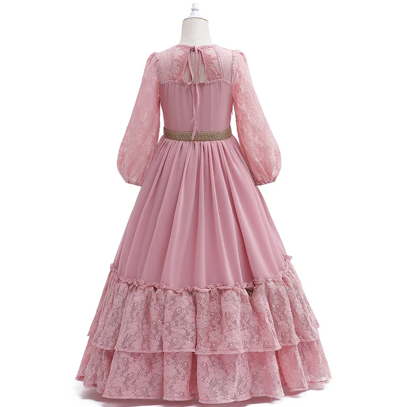 Baby Girl Dress 2024 Summer Fashion Lace Princess Party Dresses Long Sleeve Flower Wedding Costume Casual Patchwork Long Dress