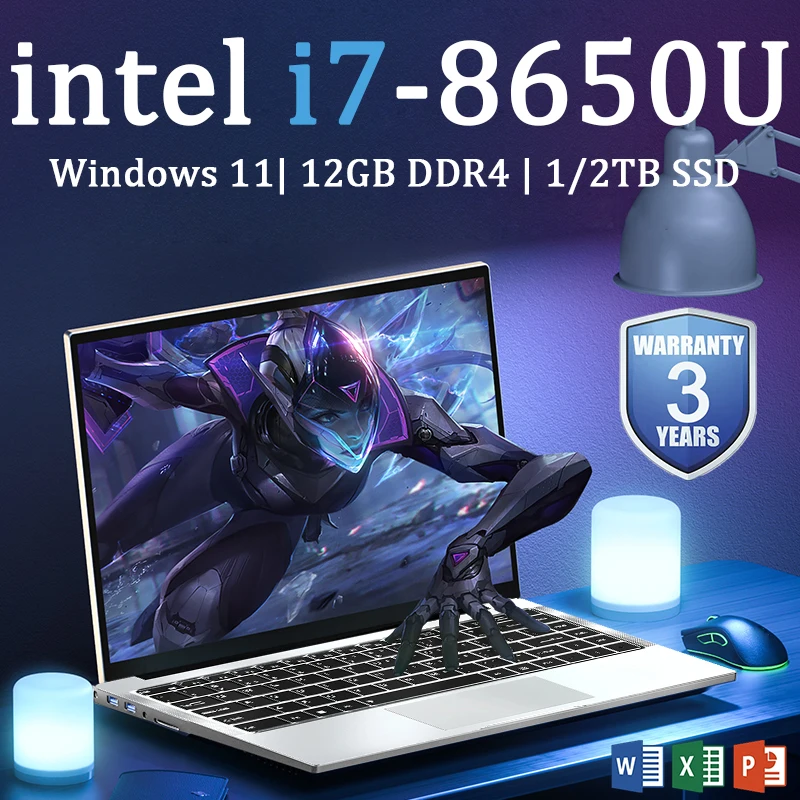 

Ultra Slim 14.1 inch Portable Laptop 12GB 2TB Intel i7 8650U Windows 11 Gaming Computer PC Gamer office Notebook 4K HD Laptops