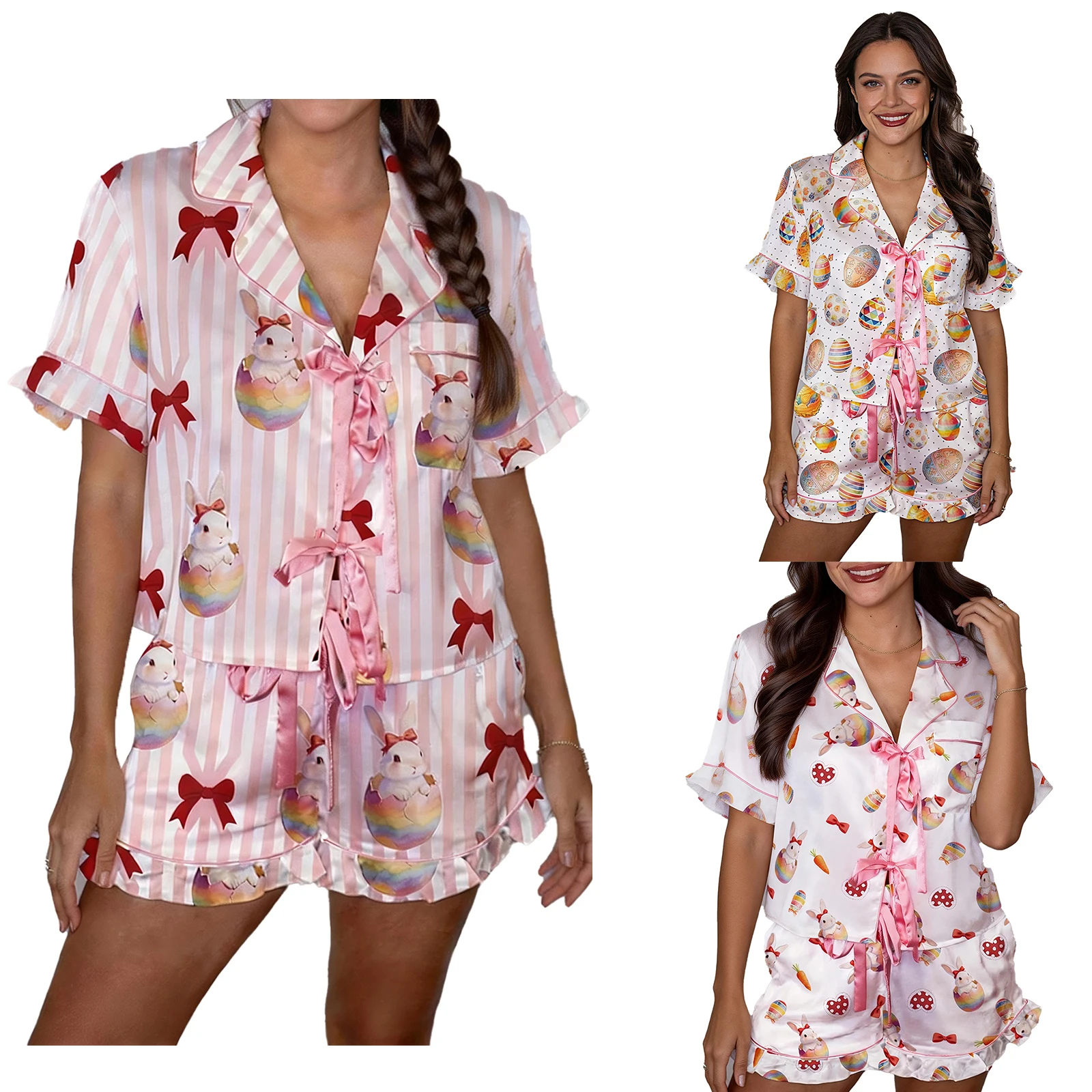conjunto-de-pijamas-femininos-heziowyun-2-pecas-roupa-de-dormir-com-estampa-de-ovos-de-pascoa-top-de-manga-curta-e-shorts-roupas-de-dormir