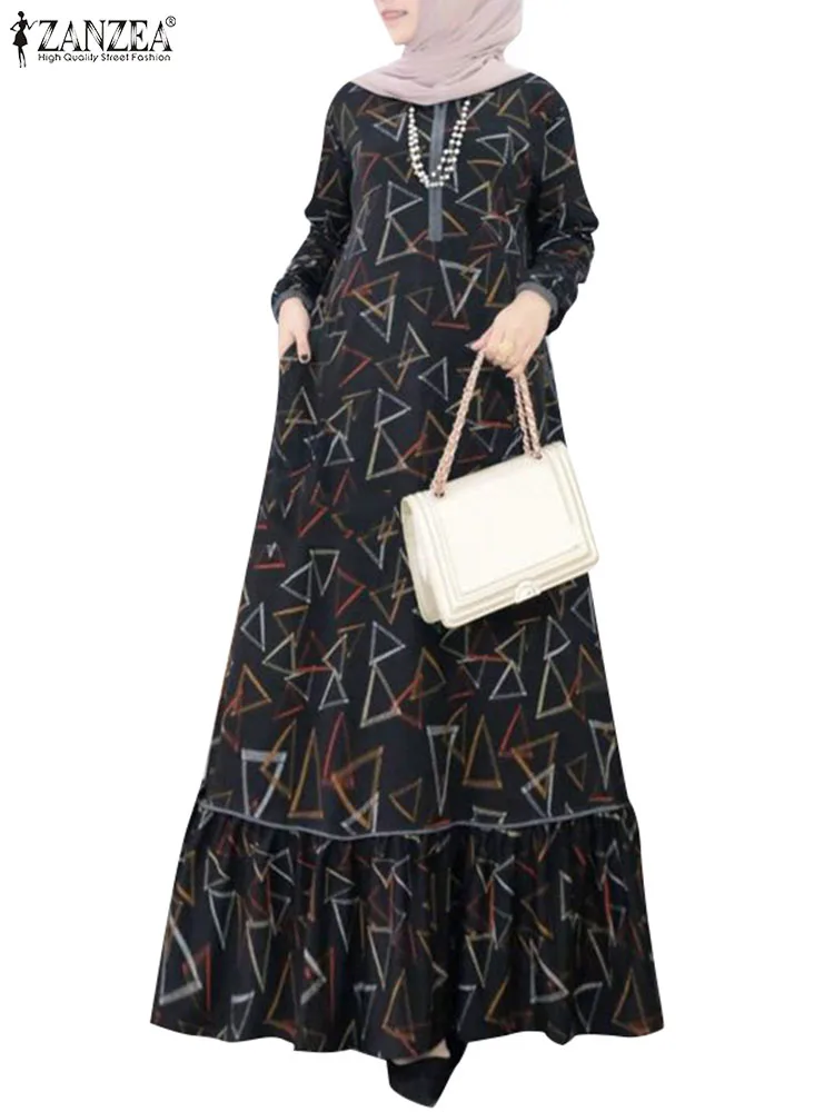 Vintage Floral Printed Maxi Dress ZANZEA Muslim Abaya Robe Femme Long Sleeve O Neck Sundress IsIamic Hijab Vestidos Kaftan 2024