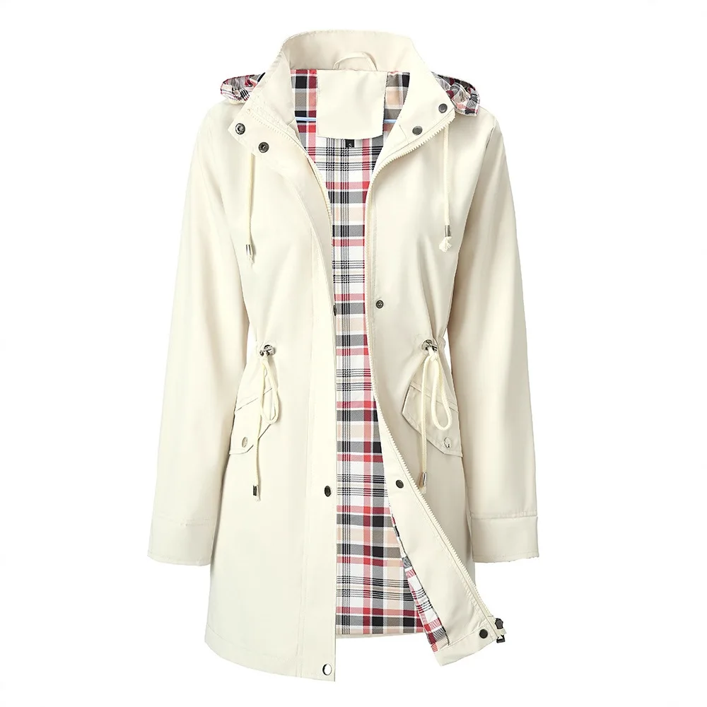 سترة WOBDAEL 3 في 1 منقوشة مقاومة للماء للنساء - المطر والرياح والباردة، معطف خريفي نسائي للخريف مغطى بالكامل #3