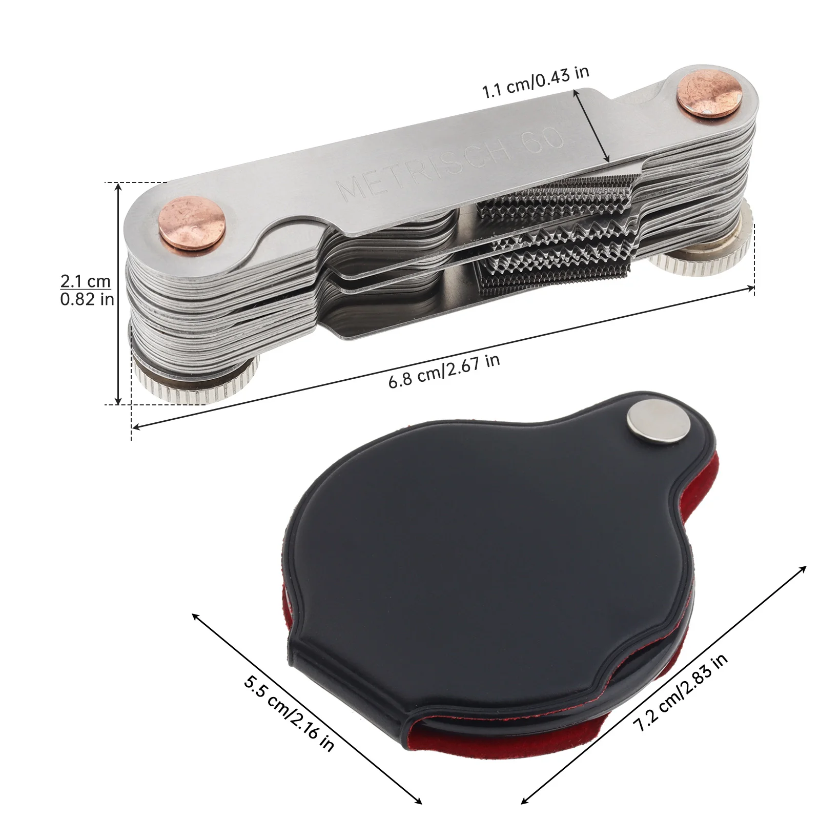 58 Pcs Metal Nut Thread Pitch Gauge Metric US Whitworth 55 60 Degree Measuring Gage Screw Thread Pitch Gauge with Mini Magnifier