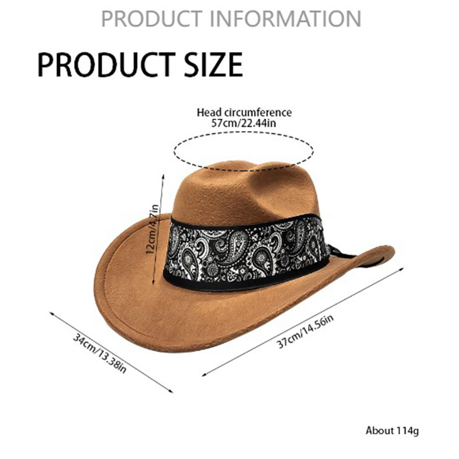 Unisex Men Women Unique Pattern Wide Brim Cap Western Cowboy Hat Costume Accessory