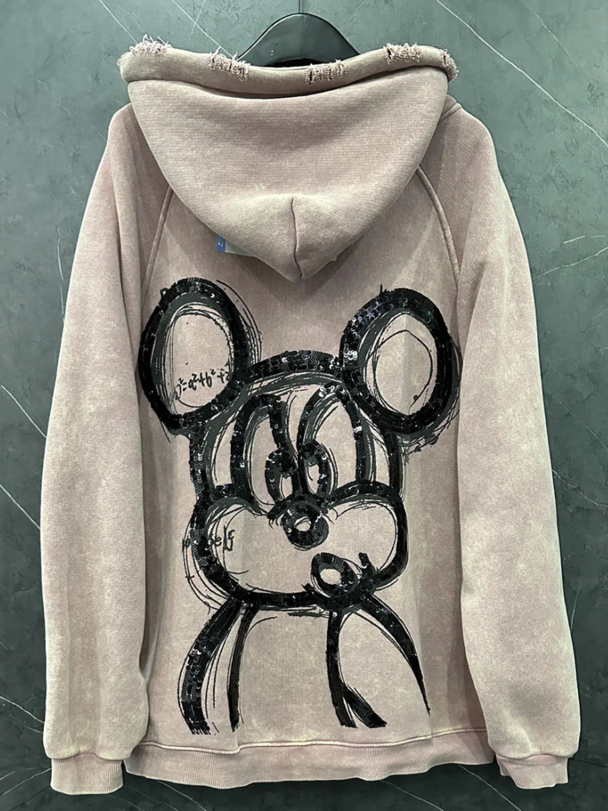 2024 Autumn and Winter New Heavy Industry Cartoon Embroidered Sequins Fleece Hooded Cardigan Jacket Women Loose Sweatshirts Top