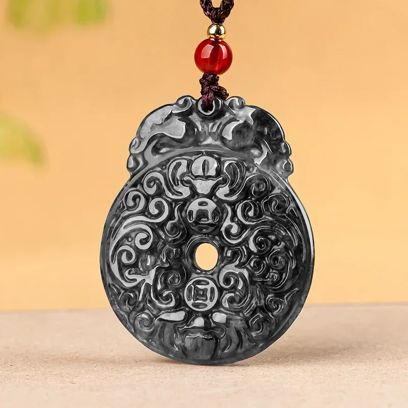 

Natural Myanmar A-grade Jade Pendant Black Chicken Safe Buckle Jade Pendant High Grade Men's and Women's Jade Necklace Jewelry