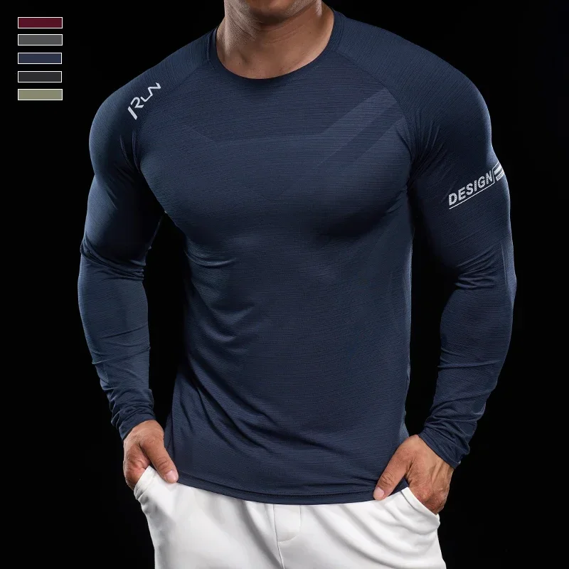 Men Running T-shirt Jogging Tracksuit Athletic Shirt Compression Long Sleeves Sport Tees Gym Fitnes Muscle Fit Shirt