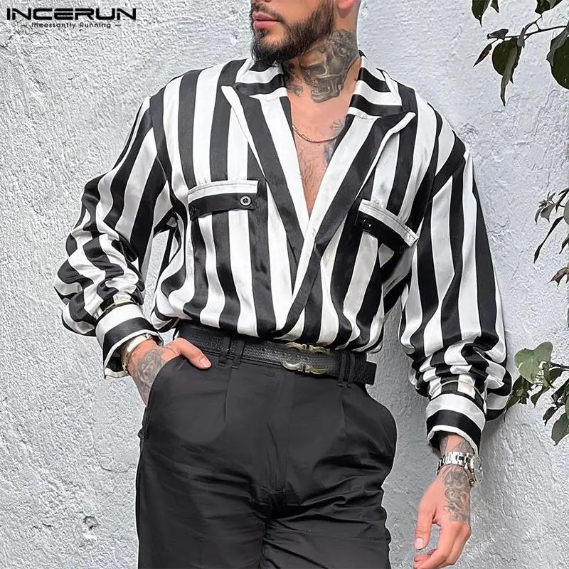 2024 Men\'s Striped Shirt Lapel Long Sleeve Button Loose Casual Men Clothing Streetwear Fashion Leisure Camisas S-5XL INCERUN