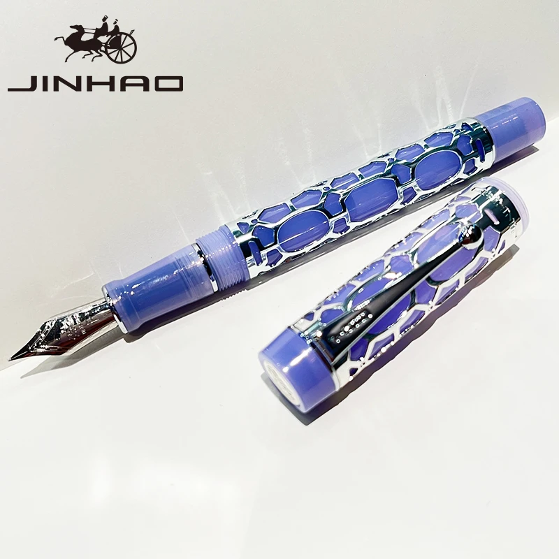 قلم حبر Jinhao 100 من الفضة النقية، طراز كلاسيكي من السيلولويد، أداة كتابة ناعمة ذات استخدام مزدوج #6