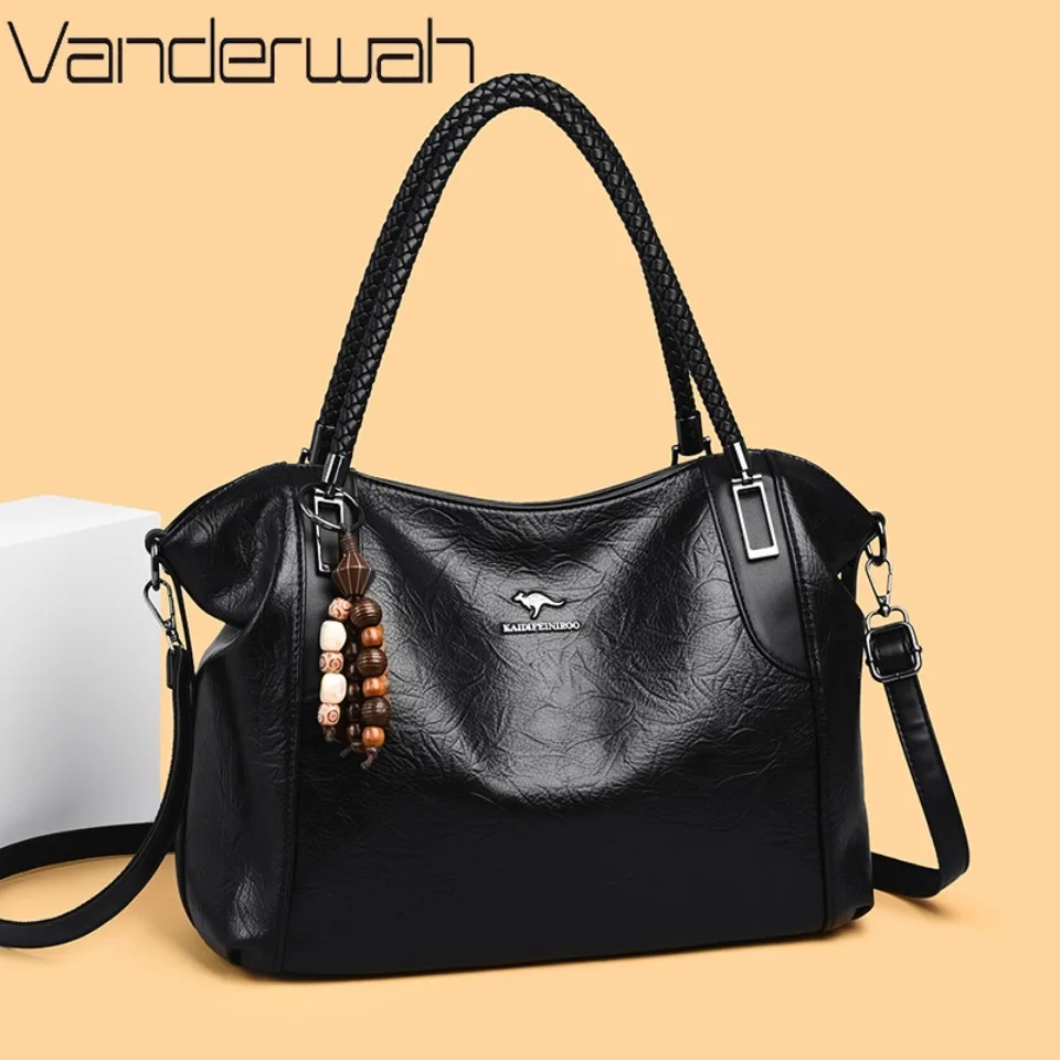 High Quality Soft Pu Leather Tote Bag Designer Handbag Ladies Large Capacity Shoulder Crossbody Bags for Women with Bead Pendant