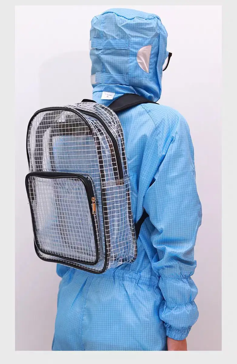 40 * 30 * 12 Anti-static PVC Mesh Transparent Bag, Double Shoulder Dust-free Clean Computer Bag, Black Double Zipper