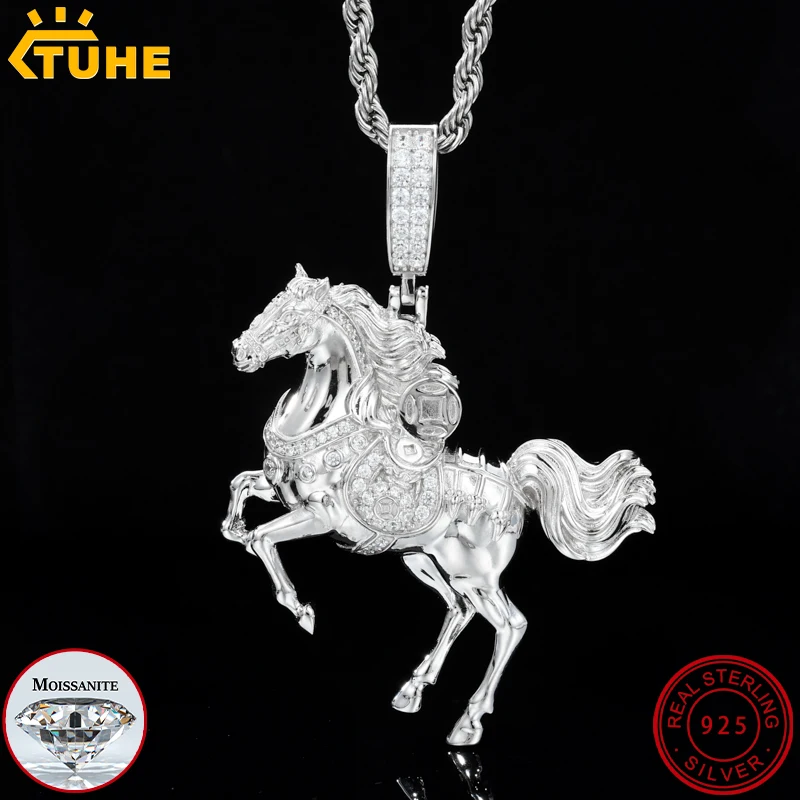 

Кулон «Лошадь удачи» из серебра S925 с муассанитом, китайский зодиак, для мужчин и женщин