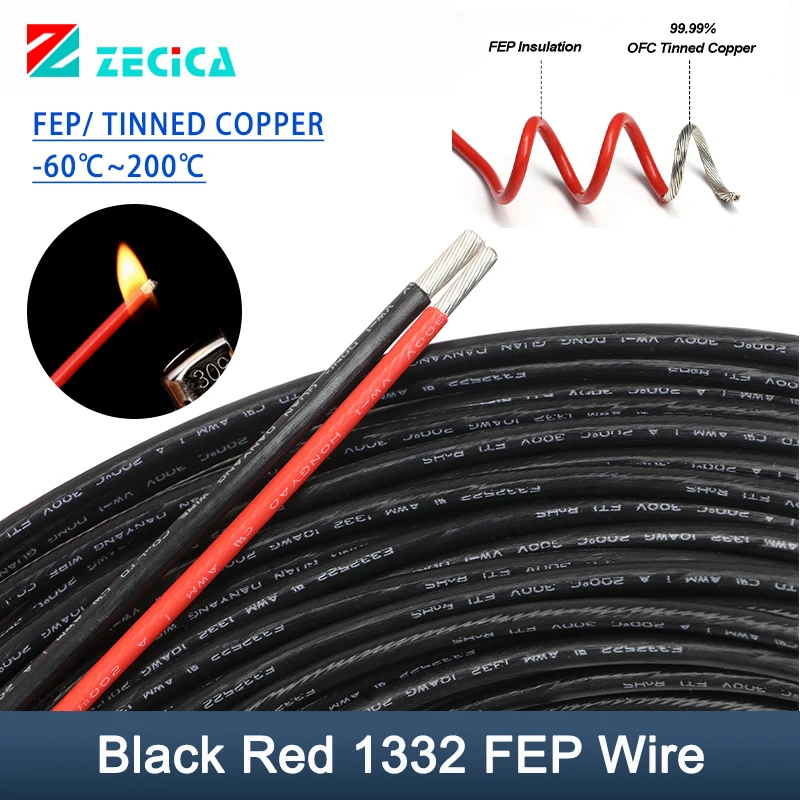 1332 PTFE Wire 30 28 26 24 22 20 18 16 14 13 12 11 10AWG FEP Plastic Insulated High Temperature Resistant Electric Copper Cable