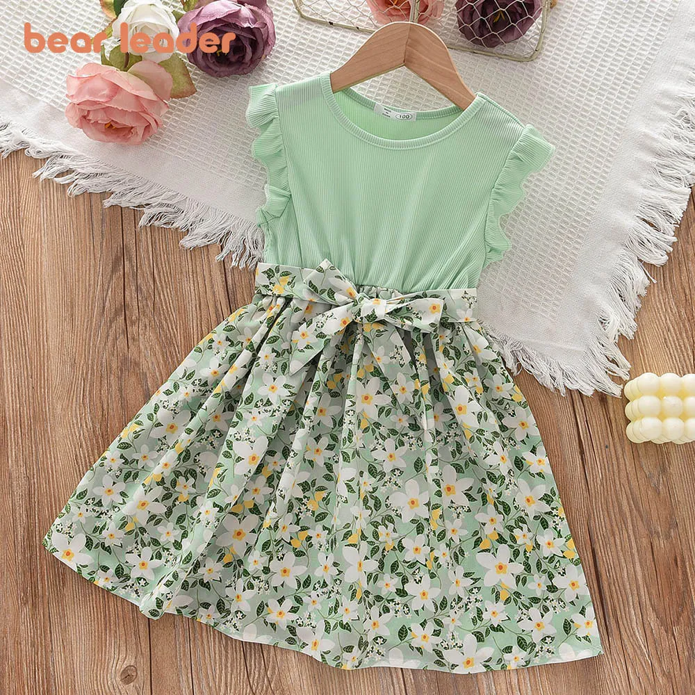 Bear Leader Summer Girls Floral Dresses New Fashion Sweet Kids Flowers Patchwork Dress Vestidos Children Clothing 4-7 Years