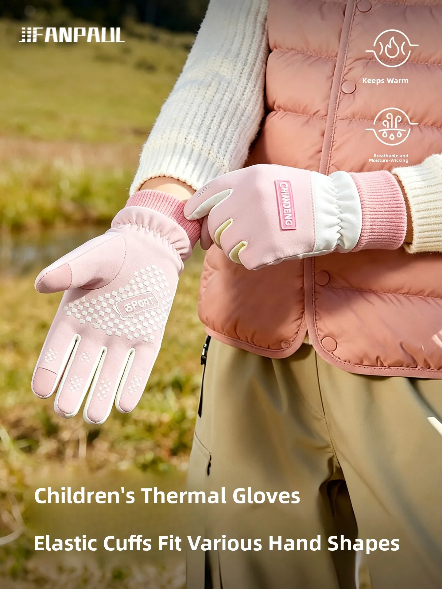Fleece Lined Touchscreen Gloves for Kids Snowman Building Cycling Outdoor Sports Boys Girls Warm Windproof Waterproof Gloves