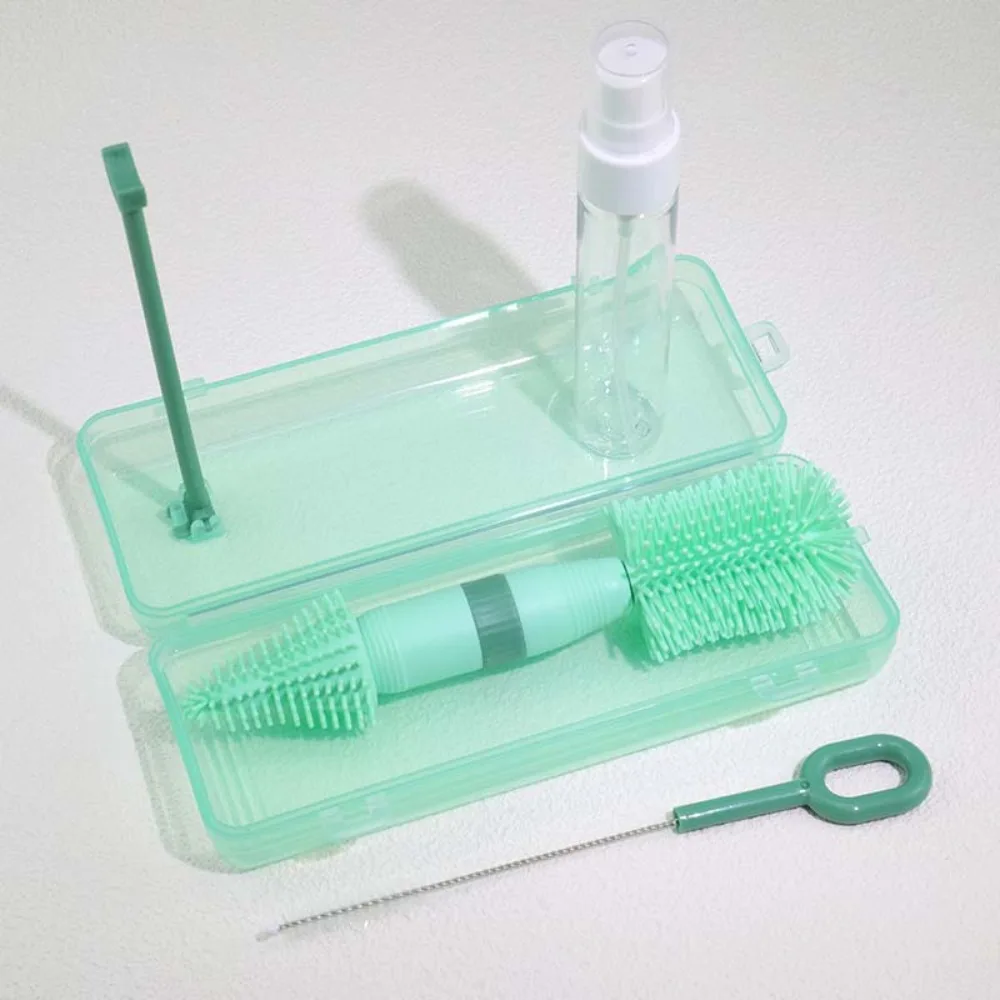 Silicone Bottle Cleaning Brush Set 360 Degree Rotating Straw Brush Nipple Brush Kit with Storage Box Bottle Rinse