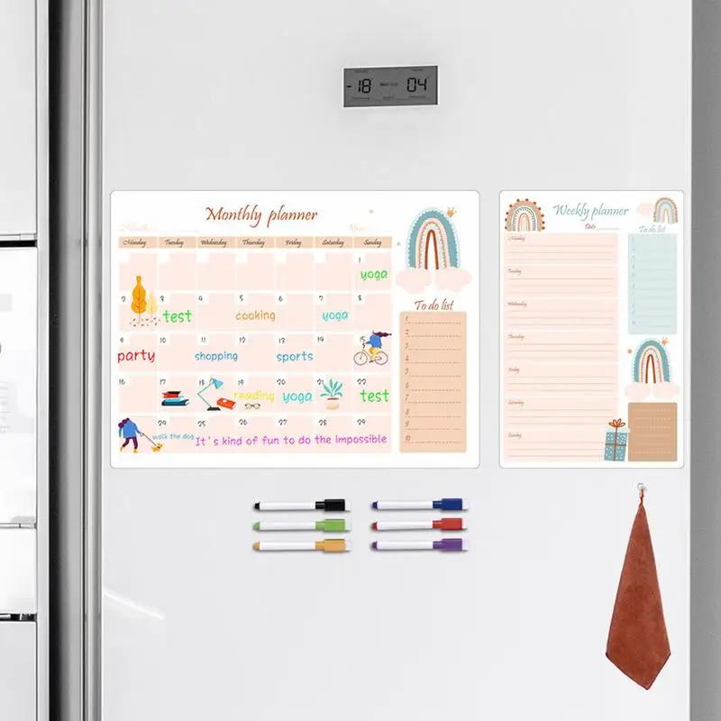 Refrigerator Calendar Memo Board Planning Board Erasable Magnet Fridge Calendar With 6 Colors Markers Towel Kitchen Organizing