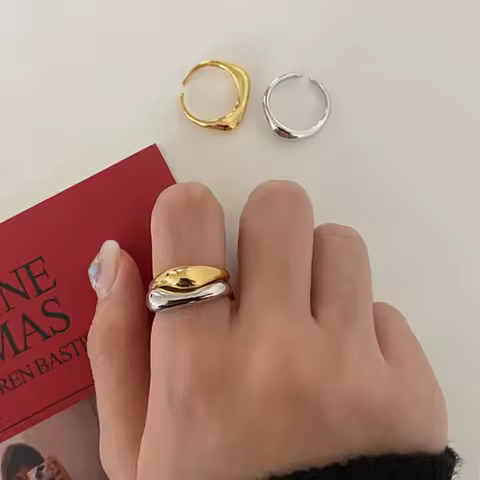 Gold Silver Color Irregular Wave Rings Trendy Simple Geometric Handmade Jewelry for Women Couple Adjustable Ring Wedding
