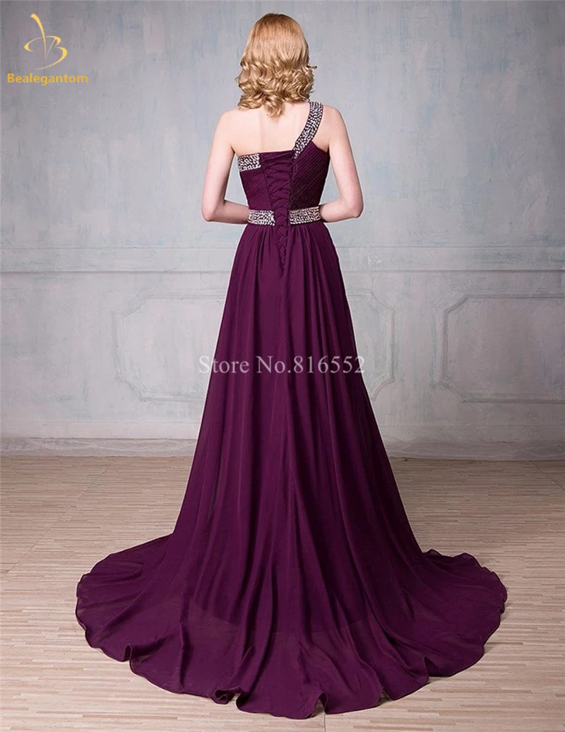 Bealegantom Abiti da ballo sfumati con una spalla Chiffon con perline di cristallo Occasioni formali Abito da sera per feste Robes De Soiree QA330