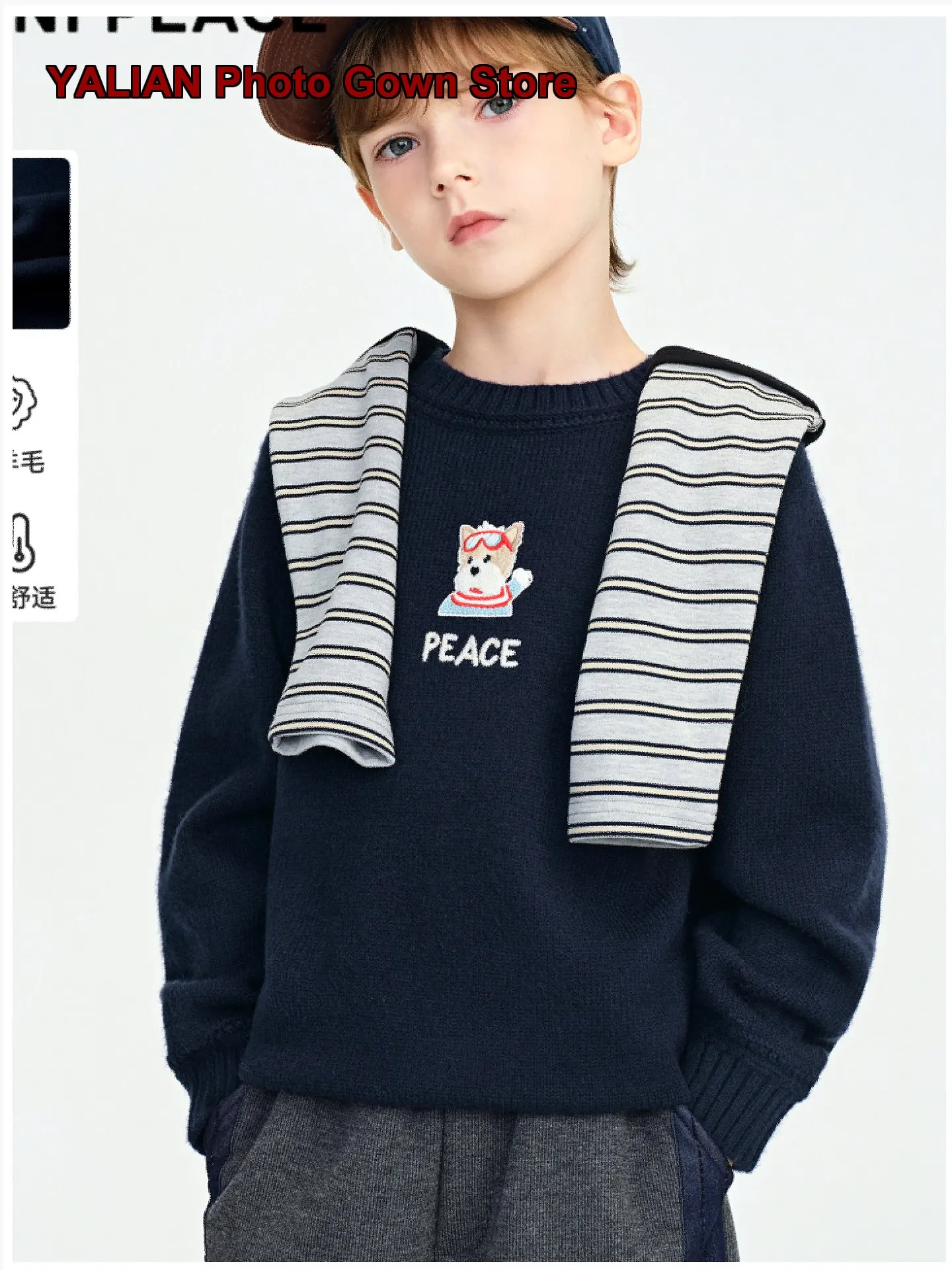 Boys Pullover Sweater Autumn Winter Cute Cartoon Puppy Embroidered Knit Base Layer Top