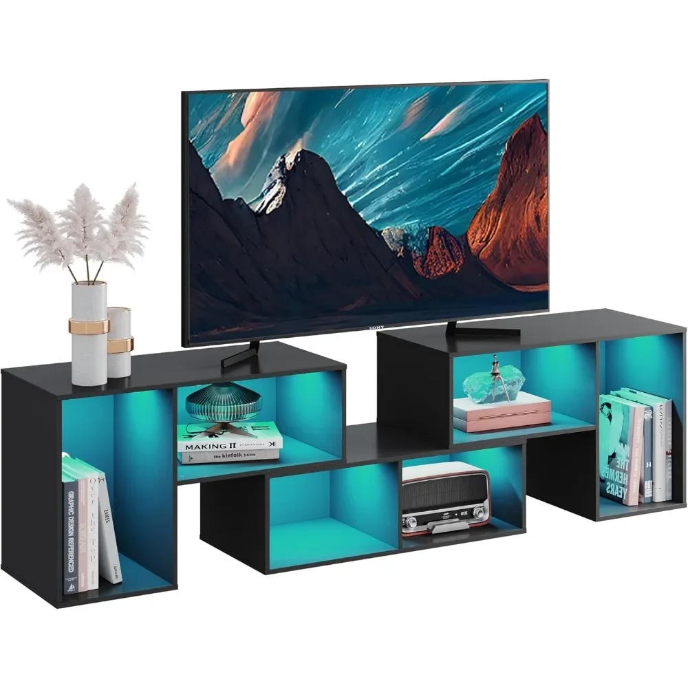 

TV Stand, Deformable TV Stand with LED Strip, Modern Entertainment Center, Gaming Media 3 Pieces Console Cabinet