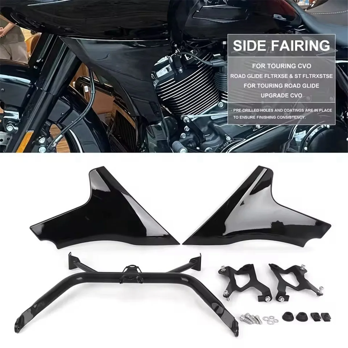 مجموعة دعامة لوحة غطاء هدية جانبية للتجول على الطريق الإنزلاق FLTRXSE 2023 FLTRXSTSE 2024 (أسود وأبيض) -T45C