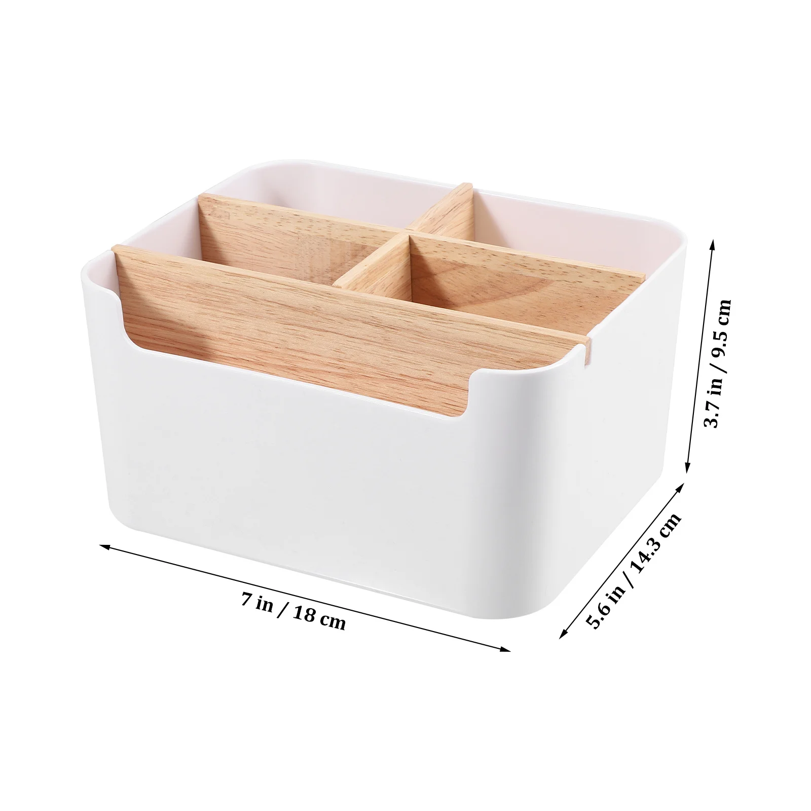 Caixa de mesa com 5 compartimentos, material plástico e madeira, armazenamento de mesa leve para escritório doméstico, suporte de papelaria, organizador de mesa