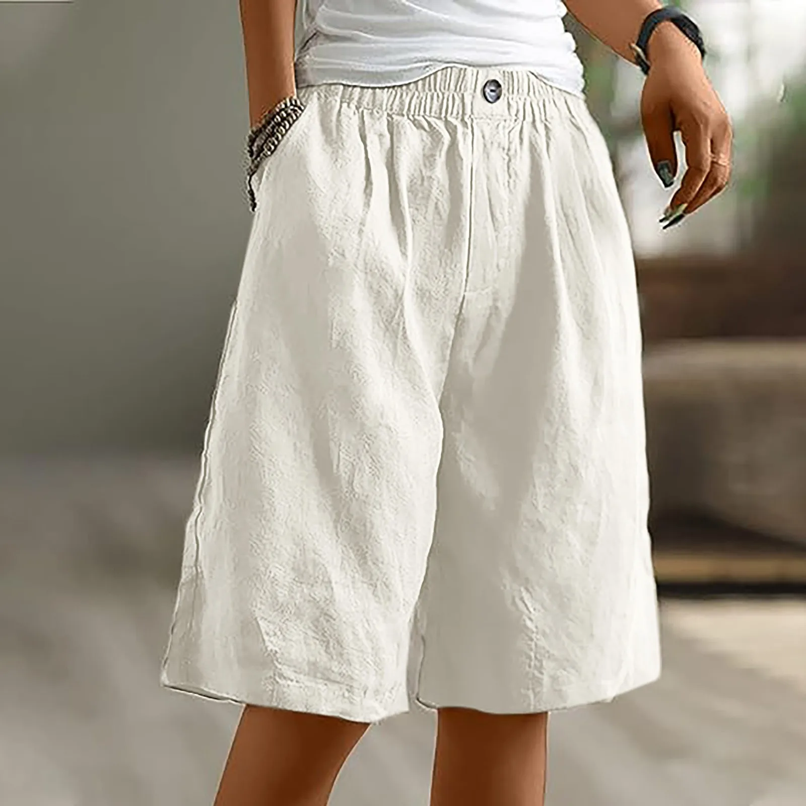 Shorts femininos casuais na altura do joelho, shorts simples de pernas largas, tudo em um, solto, confortável, monocromático, na moda