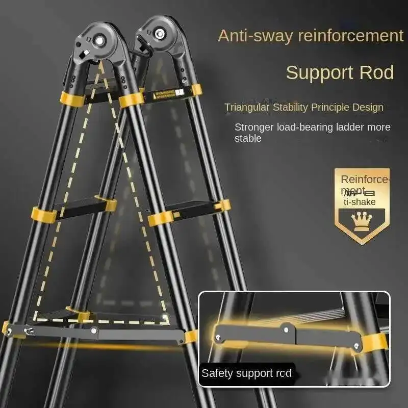 Escalera telescópica moderna de aleación de aluminio para muebles del hogar, escalera recta plegable multifuncional portátil para el hogar