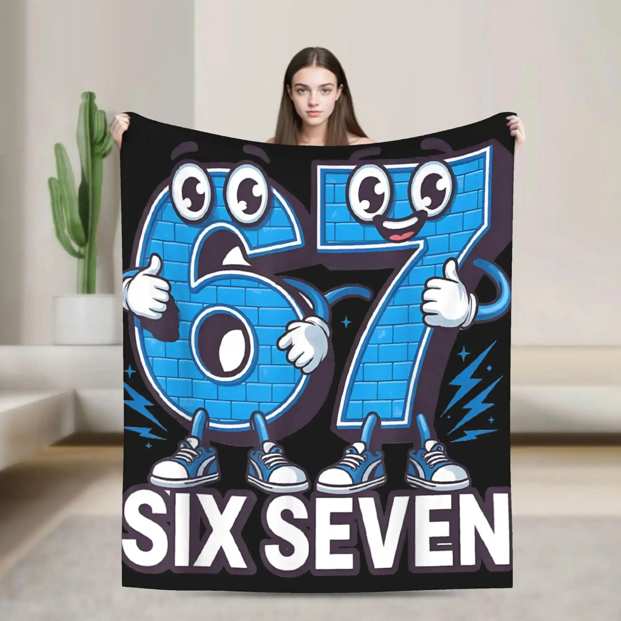 

Забавное итальянское мем-покрывало Brainrot Six Seven из фланели для дивана и кресла, очень теплое одеяло-плед