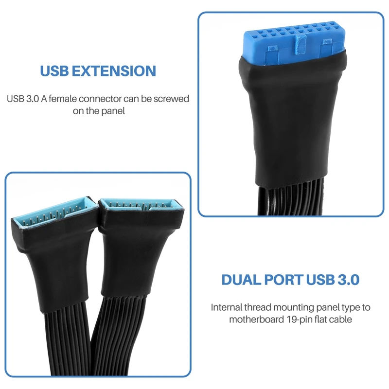 2Pcs Motherboard USB 3.0 19PIN Header 1 To 2 Extension Splitter Cable,12Cm 19Pin Internal Extension Header Adapter Cable