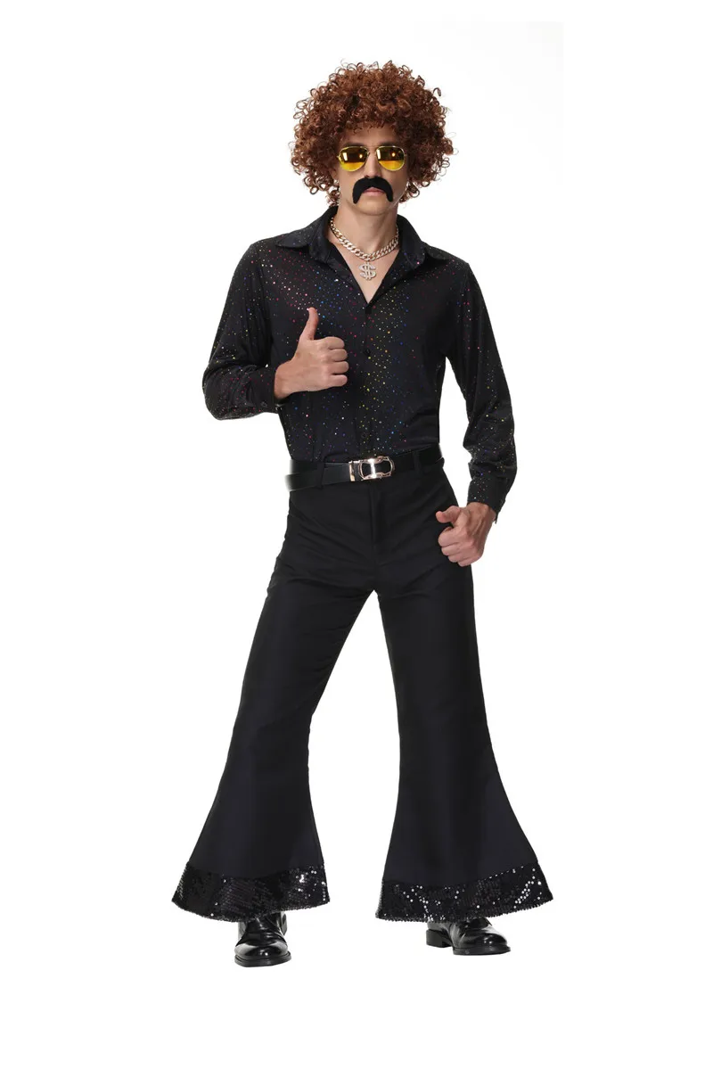 Man 1960's 70's 80's Hippies Disco Costumes Cosplay Carnival Dance Outfits Party Dress Suit