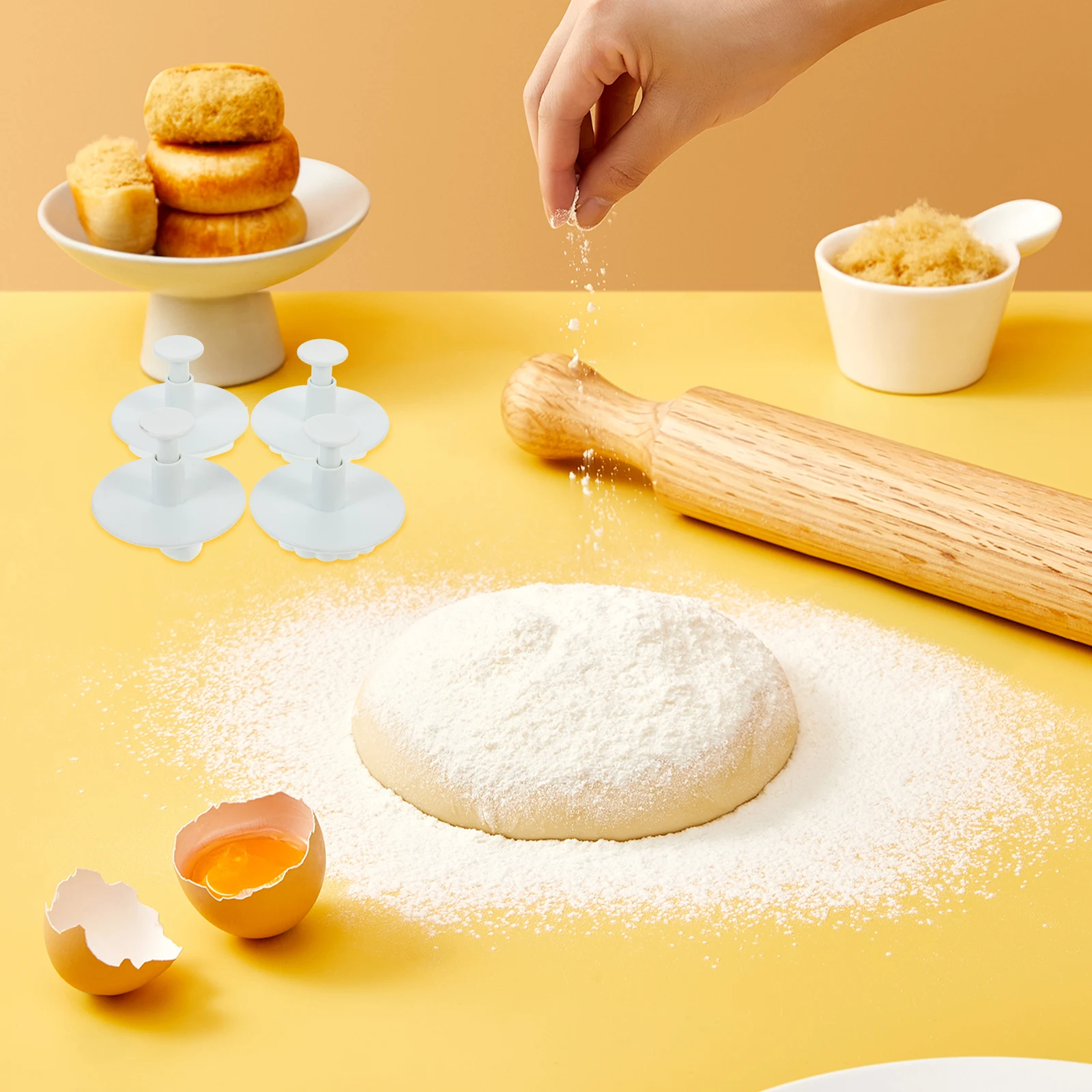 

4pcs Baking Mold Cookie Stencils Plastic Biscuit Stamps Abs Making Tool Supplies Valentine DIY 3D Flower Shape Reusable