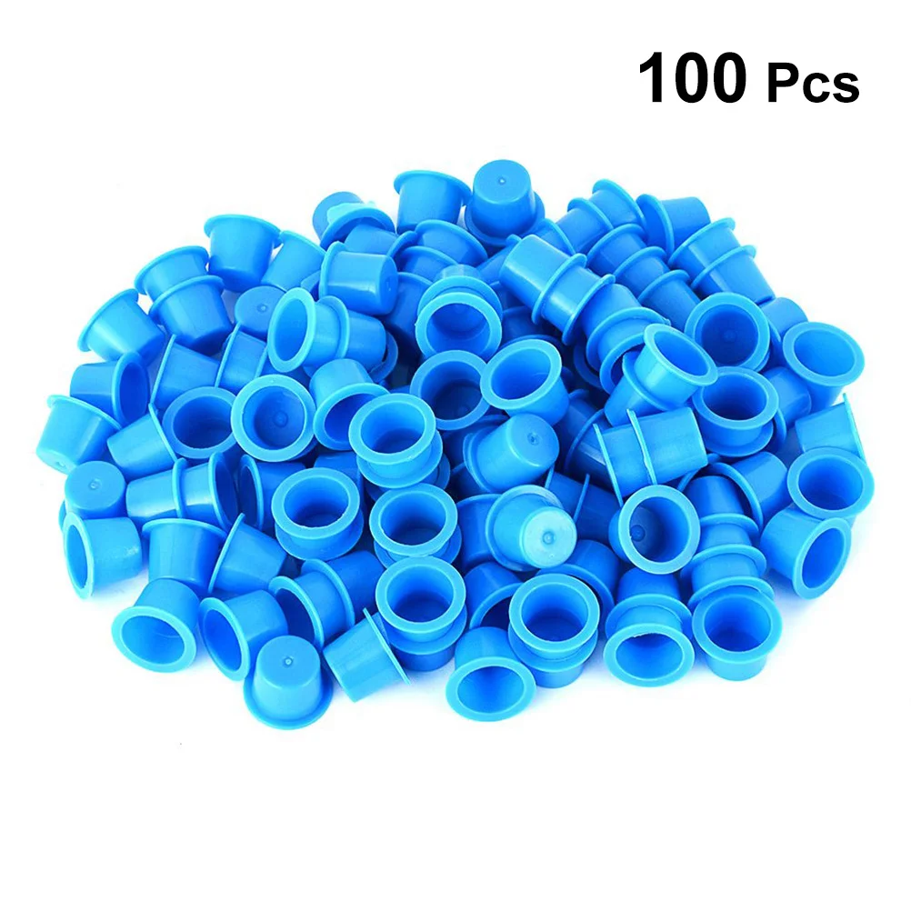

100Pcs Ink Cups Disposable Plastic Ink Caps for Tattooing Eyelash Extension Makeup Pigment Container Size M Blue Supplies