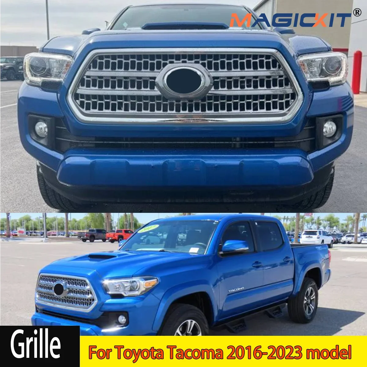 

Grill for 2016-2023 Toyota Tacoma TRD Front Bumper Grille Blazing Blue+Chrome Molding