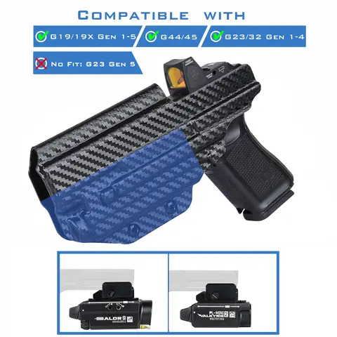 IWB Kydex Holster for Glock 19 19X 44 45 Gen 1-5 & Glock 23 32 Gen 1-4 w/Olight 600 Lumens PL Mini 2 & Baldr Mini and 800 Lumens