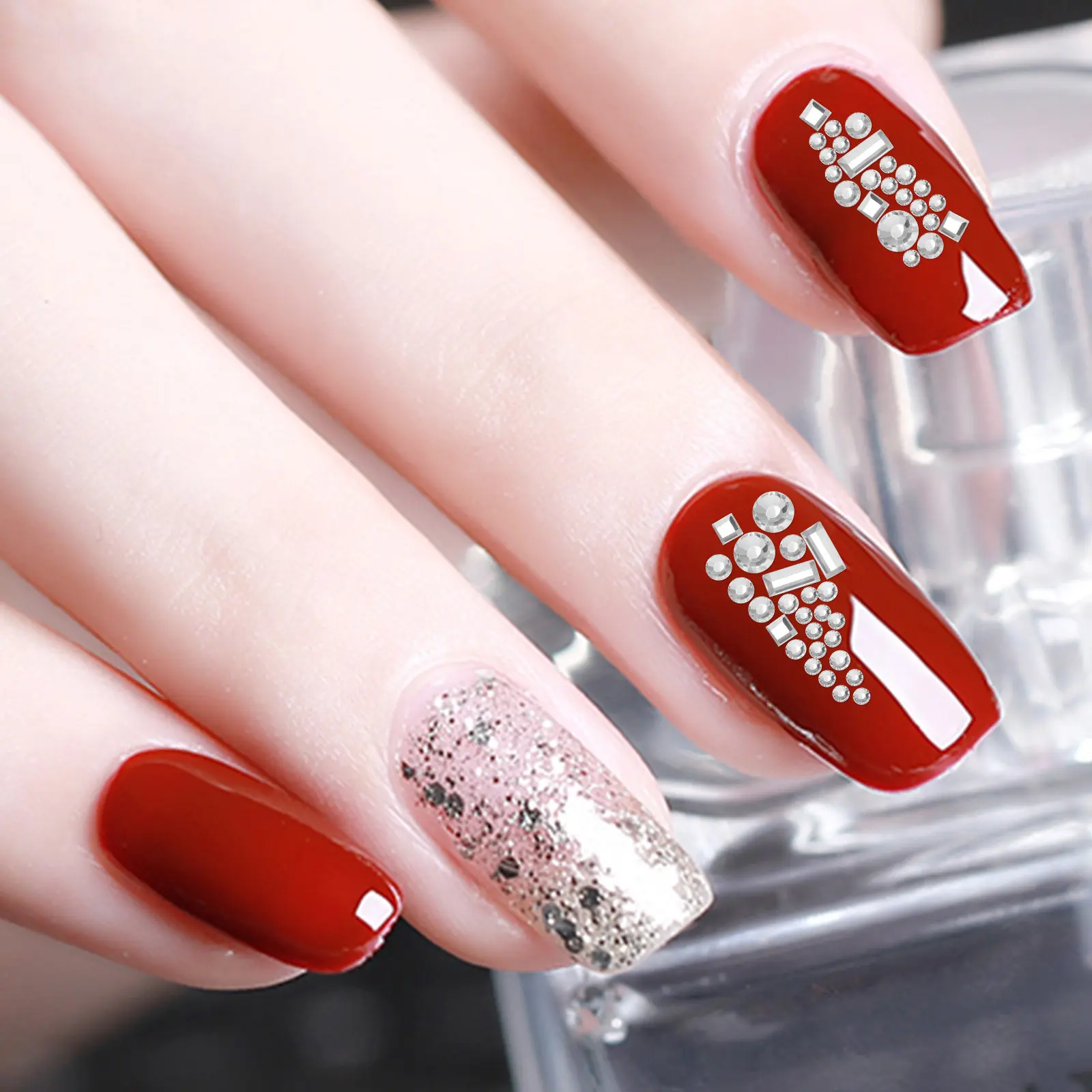 Flat Bottom Nail Studs Round Square Mixed Colors DIY Nail Art Decorations for Manicure Party Wedding