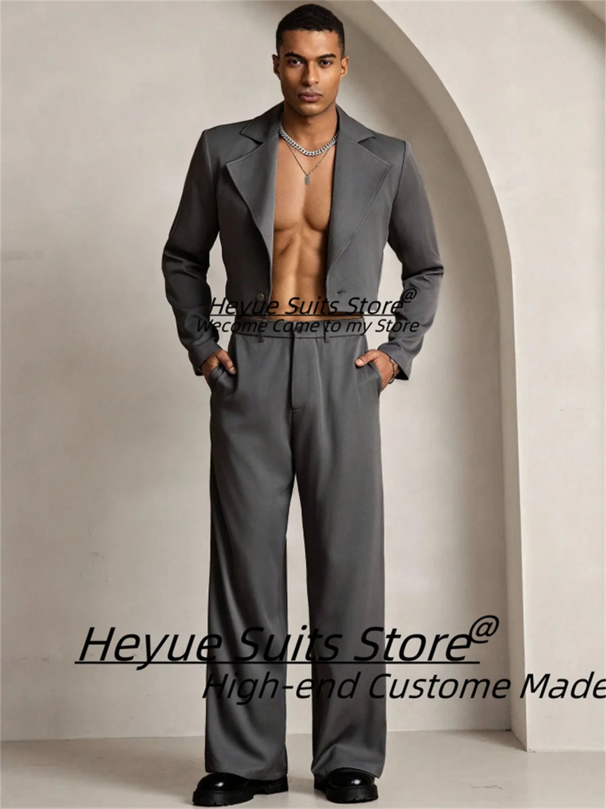 

Handsome Dark grey Prom Men Slim Tailor Made Notched Lapel Groom Prom Tuxedos 2 Pieces Sets Fashion Male Blazers Ropa Hombre